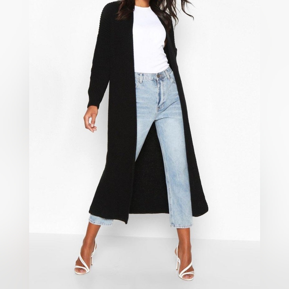 Max Studio long black open cardigan with waist tie XS